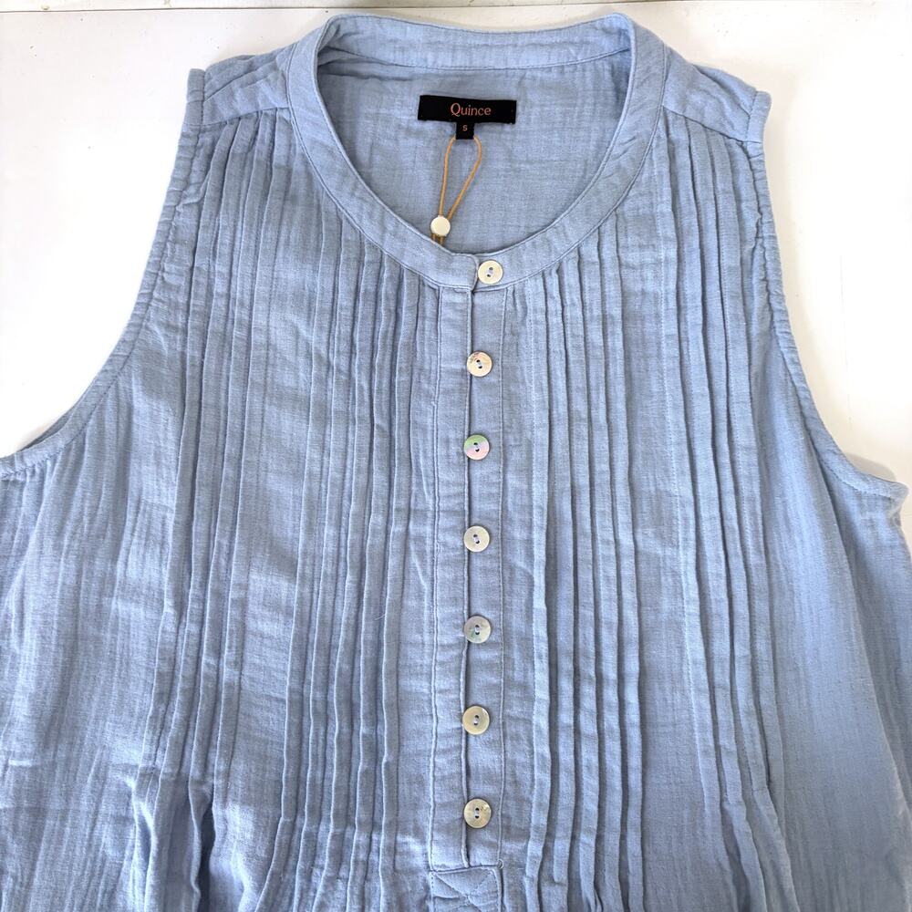 Quince NWT 100% Organic Cotton Gauze Sleeveless Swing Dress Ocean Breeze S - Picture 8 of 15